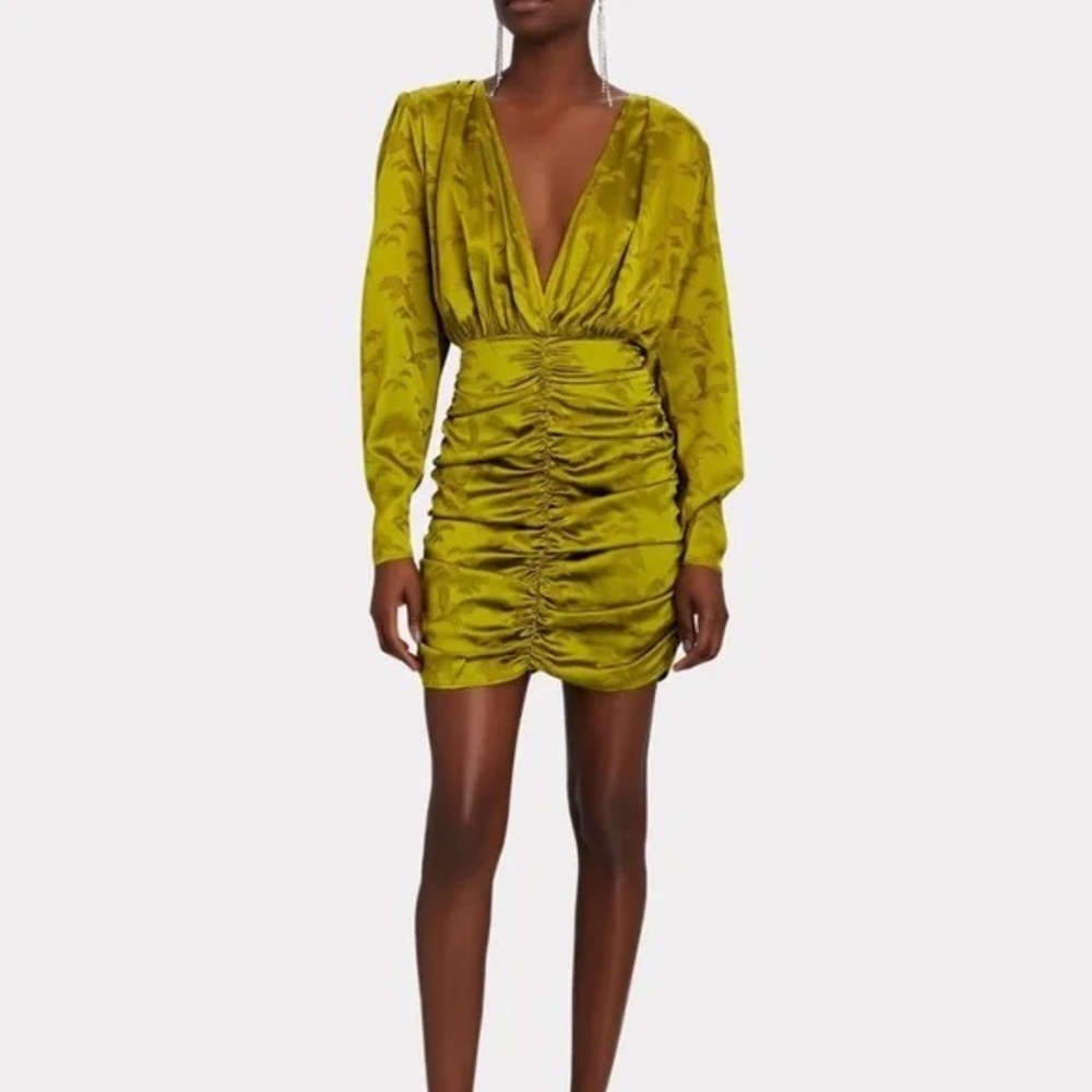 Ronny Kobo Michelle Green Satin Long Sleeve Mini Dress